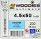 WOODIES® Ultimate Platverzonkenkopschroef Torx Verzinkt 4,5x50 Deeldraad VE=200 - 61545401