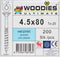 WOODIES® Ultimate Platverzonkenkopschroef Torx Verzinkt 4,5x80 Deeldraad VE=200 - 61545511