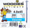 WOODIES® Ultimate Platverzonkenkopschroef Torx Verzinkt 4x45 Deeldraad VE=200 - 61540391