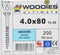 WOODIES® Ultimate Platverzonkenkopschroef Torx Verzinkt 4x80 Deeldraad VE=200 - 61540511