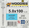 WOODIES® Ultimate Platverzonkenkopschroef Torx Verzinkt 5x100 Deeldraad VE=200 - 61550581