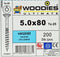 WOODIES® Ultimate Platverzonkenkopschroef Torx Verzinkt 5x80 Deeldraad VE=200 - 61550511