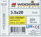 Woodies Ultimate spaanplaatschroef 3,5x20mm - platkop - geel verzinkt - deeldraad - T15 - 61435232 (Per 1000 stuks)