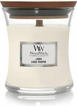 WoodWick Geurkaars Mini Linen - 8 cm / ø 7 cm - Geurkaars in Glas - Houten Lont