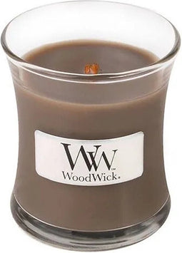 WoodWick Geurkaars Mini Sand & Driftwood - 8 cm / ø 7 cm - Geurkaars in Glas - Houten Lont