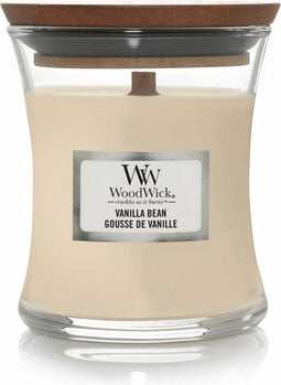 WoodWick Geurkaars Mini Vanilla Bean - 8 cm / ø 7 cm - Geurkaars in Glas - Houten Lont