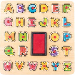 Woody Houten Knopjespuzzel en Stempelset Alfabet - Noppenpuzzel Letters - Stempelset Letters - Letter Stempels