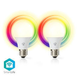 Nedis SmartLife Multicolour Lamp - Wi-Fi - E27 - 470 lm - 6 W - RGB / Warm Wit - 2700 K - Android / IOS - A60 - 2 Stuks