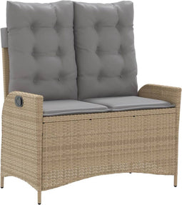 vidaXL - Tuinbankje - verstelbaar - met - kussens - poly - rattan - beige