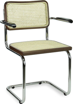 Workliving Bas Eetkamerstoel - Rotan Design Walnoot / Chroom - Met Armleggers