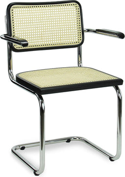 Workliving Bas Eetkamerstoel - Rotan Design Zwart / Chroom - met armleggers