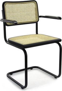 Workliving Bas Eetkamerstoel - Rotan Design Zwart - Met Armleggers