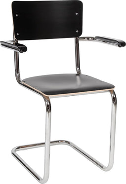 Workliving School Sledeframe Eetkamerstoel met Armleuningen - Zwart