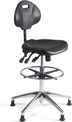 Workliving Werkstoel PU Hoog - Alu onderstel - Glijdoppen - (N)EN 1335 - Voetenring - Baliestoel - Kassastoel