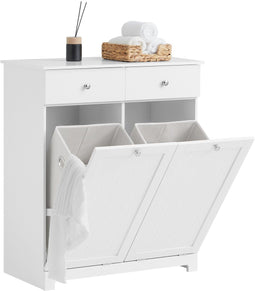 SoBuy BZR33-II-W - Badkamerkast - 2 lades 2 wasmanden 45 liter - Wit