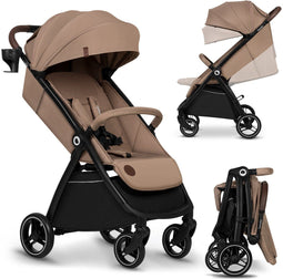 Lionelo Ingrid - Buggy - Auto-Folding Systeem - 360° EVA Wielen - XXL Luifel UPF50+ - Beige