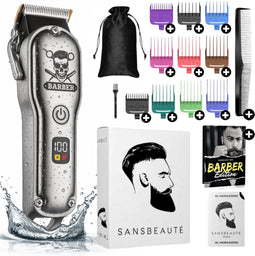 Sansbeauté Barber Edition PRO - Draadloze Tondeuse - 10 opzetkammen - Waterproof - Zilver