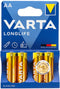 Varta Longlife Extra Mignon AA Batterij - Alkaline - 10 jaar stroomopslag - (4 stuks)