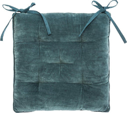 Atmosphera Deluxe Stoelkussen 40x40x8cm met lintjes en 5 knopen - Turquoise