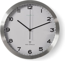 Nedis Wandklok - Diameter: 300 mm - Aluminium / Kunststof - Radiogestuurde tijd - Wit / Zilver