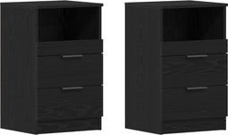 vidaXL - Nachtkastjes - 2 - stuks - Zwart - Eiken - 40x35x65 - cm - Bewerkt - Hout