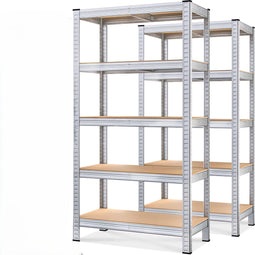 MONZANA® Stellingkast Set van 2 - 180x90x40cm - 875kg - Zilver (2 stuks)