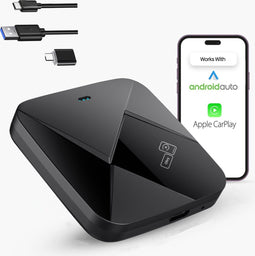 Olvy 2-in-1 Carplay Dongle - Draadloos Carplay & Android Auto - USB-C en USB-A - Zwart (2024)