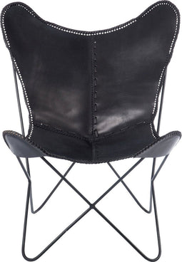 J-Line loungestoel voor binnen - leer/metaal - zwart