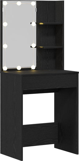 vidaXL - LED - Kaptafel - in - Zwart - Eiken, - 60x40x140 - cm, - Gemaakt - van - Bewerkt - Hout