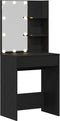 vidaXL - LED - Kaptafel - in - Zwart - Eiken, - 60x40x140 - cm, - Gemaakt - van - Bewerkt - Hout