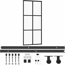vidaXL - Schuifdeur - met - beslag - 90x205 - cm - aluminium - en - ESG-glas