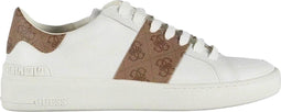 Guess Verona Stripe - Leren sneakers - Beige band met logo - Wit/Beige