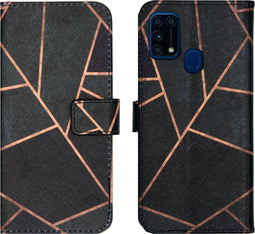 iMoshion Hoesje Geschikt voor Samsung Galaxy M31 Hoesje Met Pasjeshouder - iMoshion Design Softcase Bookcase - Goud / Zwart / Black Graphic