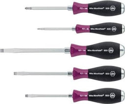 Wiha Schroevendraaierset MicroFinish Sleufkop, Pozidriv met doorgaande zeskantschacht en massieve stalen kap 5-delig (29139)