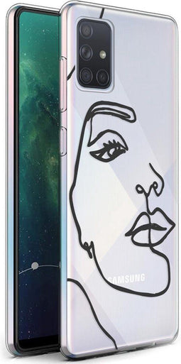 iMoshion Hoesje Geschikt voor Samsung Galaxy A71 Hoesje Siliconen - iMoshion Design hoesje - Transparant / Zwart / Line Art Woman Black