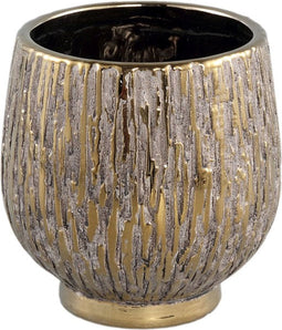 PTMD Junee Gold Ceramic Pot On Shiny Gold Base Low S