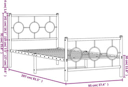 vidaXL - Bedframe - met - hoofd- - en - voeteneinde - metaal - zwart - 90x200 - cm