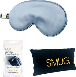 SMUG Slaapmasker met Zwarte Oordopjes en Opbergzakje - 100% Verduisterend - Verstelbaar Oogmasker in Satijn - Grijs