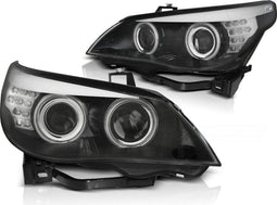 Koplampen Xenon D2S - voor BMW E60/E61 2003-2004 - LED CCFL angel eyes - zwart