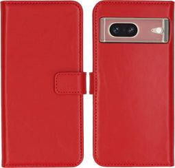 Selencia Google Pixel 7 - Bookcase Echt Leer - 3 Pasjeshouders - Rood