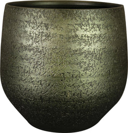 Ter Steege Plantenpot/bloempot - keramiek - metallic donkergroen/touch of gold - D36/H33 cm