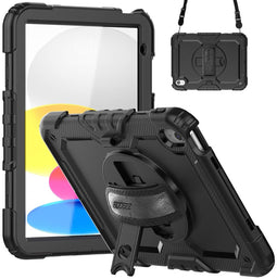 Accezz Rugged Backcover - iPad 10.9 (2022) - Schouderstrap en screenprotector - Zwart