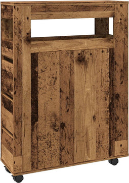vidaXL - Badkamerkast - smal - met - wielen - bewerkt - hout - oud - houtkleurig