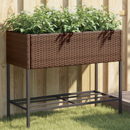 vidaXL - Plantenbak - met - schap - poly - rattan - bruin