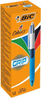 BIC 4 Kleuren Grip Balpennen met Kliksysteem Medium Punt (1.0 mm) - Comfortable grip - Doos van 12 Stuks