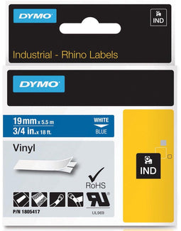 DYMO Rhino - Vinyl Labels - 19 mm x 5,5 m - Wit op Blauw