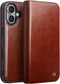 Qialino Geschikt voor iPhone 16 Plus hoesje - Leren bookcase - Bruin