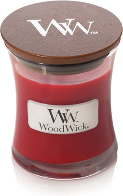 WoodWick Geurkaars Mini Pomegranate - 8 cm / ø 7 cm - Geurkaars in Glas - Houten Lont