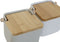 Zoutvaatje met deksel Home ESPRIT Wit Beige Natuurlijk Bamboe Dolomite 15 x 12 x 11 cm (2 Stuks)