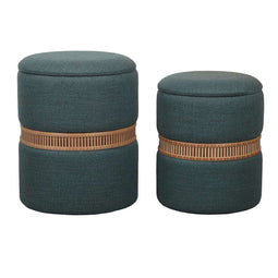 Poef Versa Groen Polyester Linnen Bamboe Hout MDF